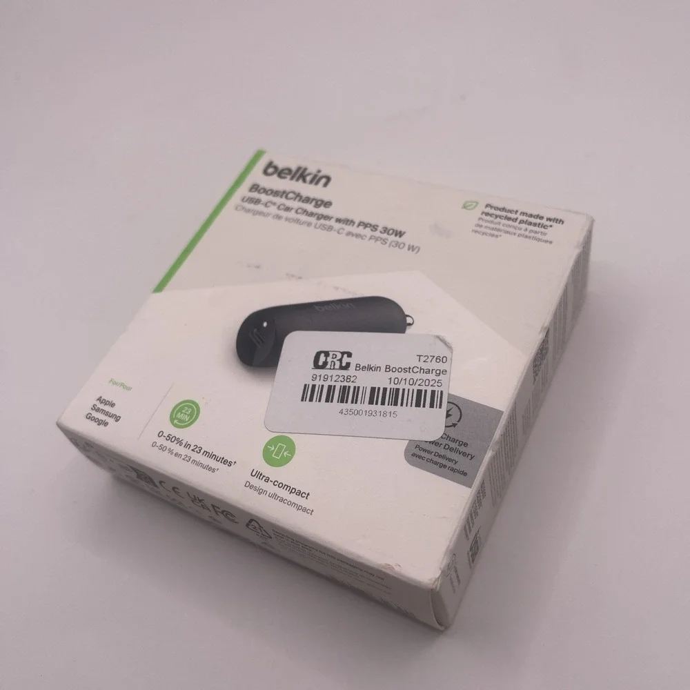 Belkin BoostCharge 30W Fast Car Charger Compact Design w/USB-C Power Deliver*109